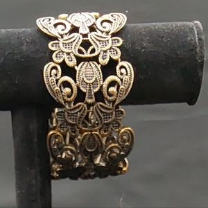 Burish Gold Lace filigree Casted Stretch Boho Bracelet